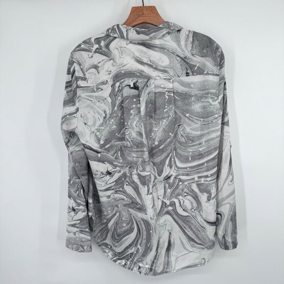Jones New York Womens gray Marble Print Long roll tab Sleeve Blouse Size Large - Picture 10 of 12
